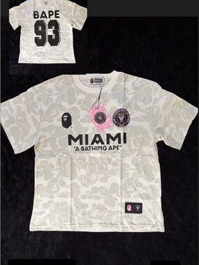Bape Miami Camo Kids Tee - White & Light Gray with Black Logo